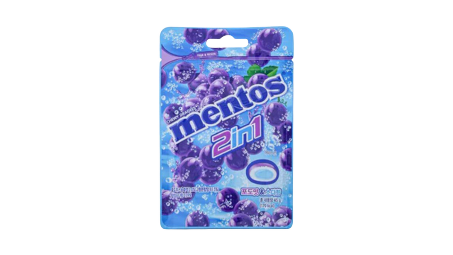 Mentos 2 in 1 Grape flavor candy from South Korea